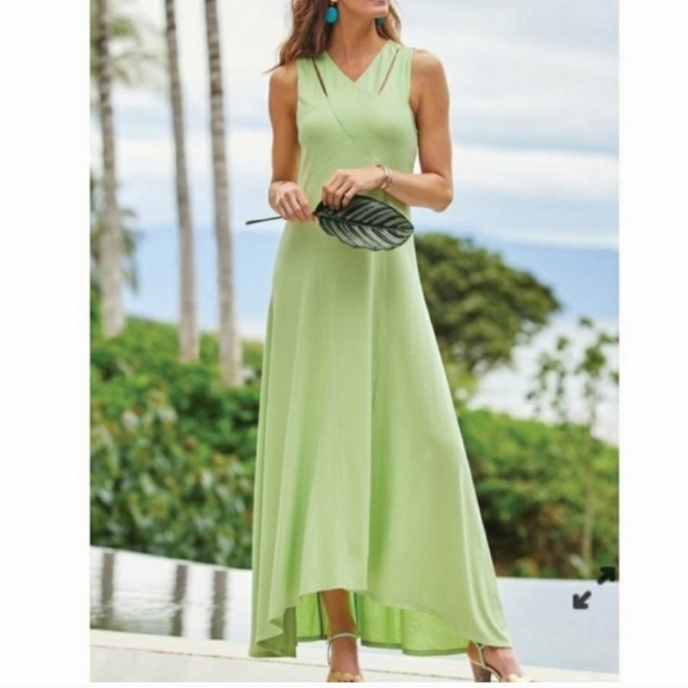 SOFT SURROUNDINGS m - Duvall Sleeveless Midi Margarita Green cut-outs - Picture 1 of 10